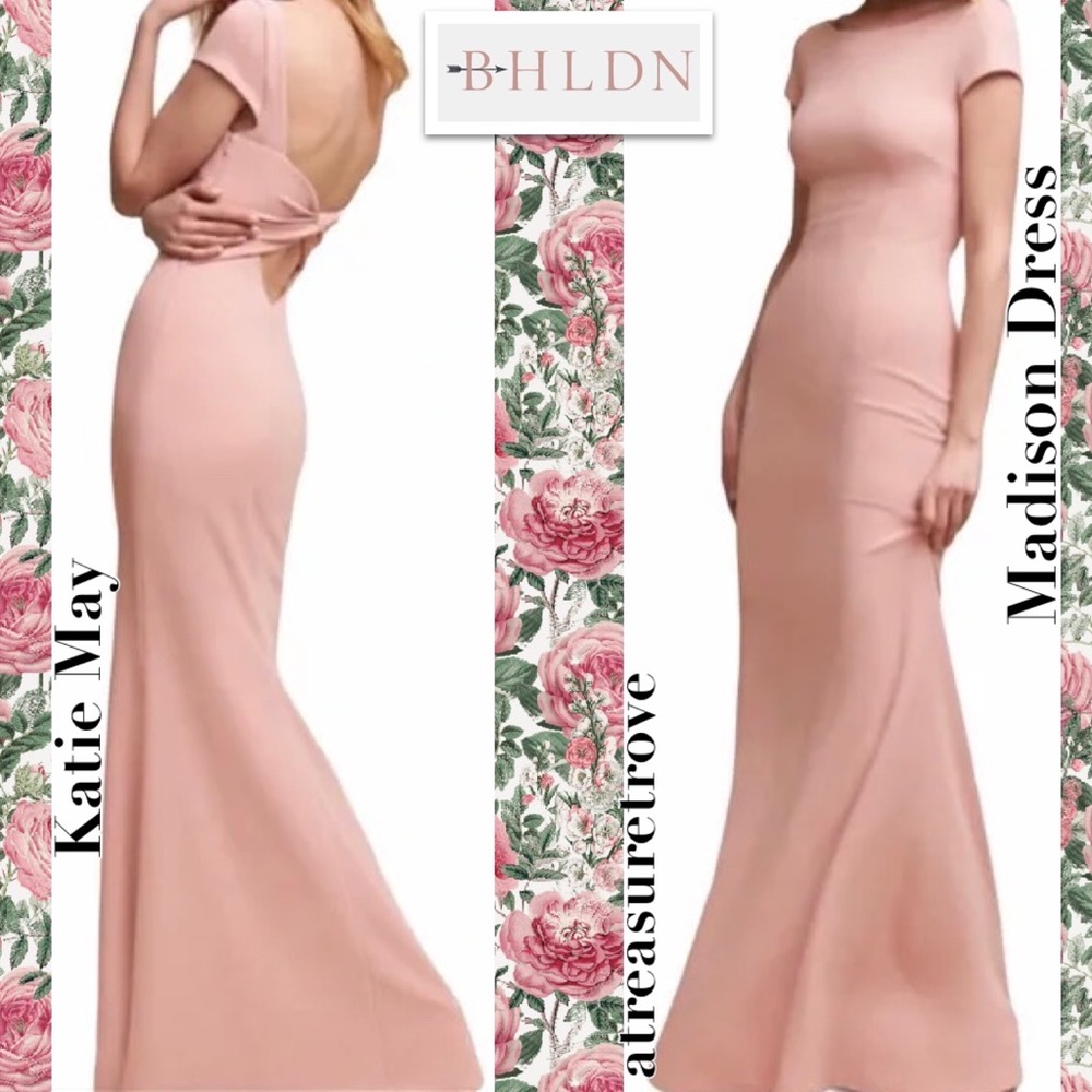 New Katie May x BHLDN Madison 0 / XS Pink Rose Bow Back Long Bridesmaid Gown